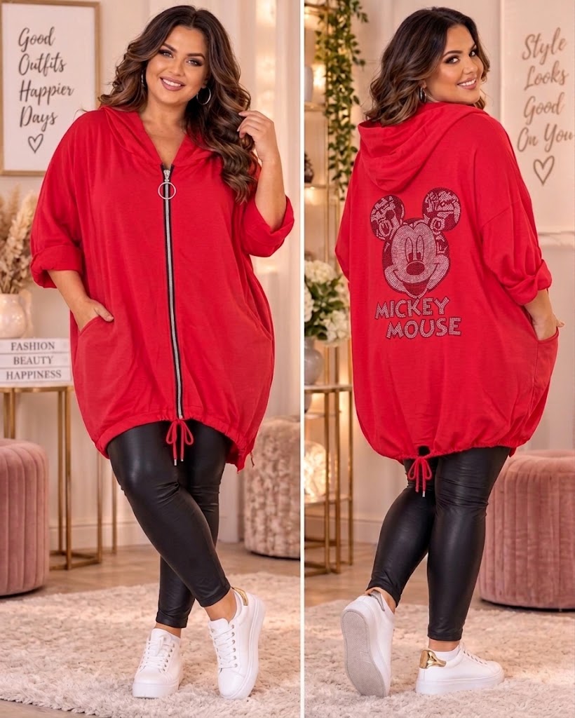 ❤️✨ Oversize Kapuzenjacke mit funkelndem Mickey-Mouse-Motiv – Gr. 52–56 ✨❤️
