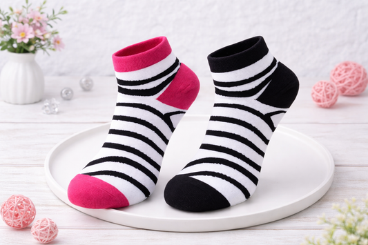 🧦 Zebra Sneaker Socken Damen & Herren – Größe 38-41 | Schwarz-Weiß & Pink | Stylisch & Bequem