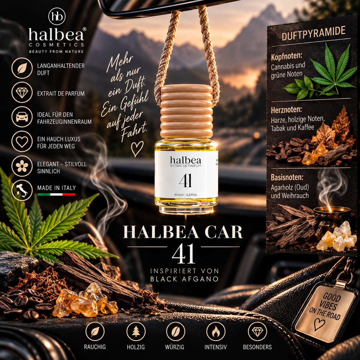 🖤🚗 Halbea Car 41 – Auto-Duft 10 ml | Extrait de Parfum 🚗🖤Duftcharakter von Black Afgano – Nasomatto