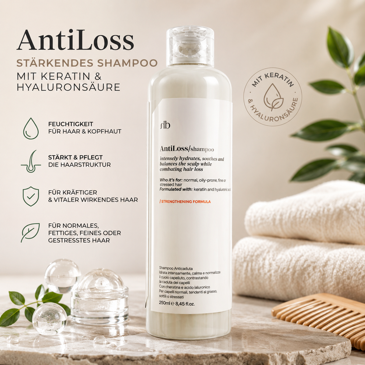 💚✨ AntiLoss Stärkendes Shampoo mit Keratin & Hyaluronsäure – 250 ml ✨💚