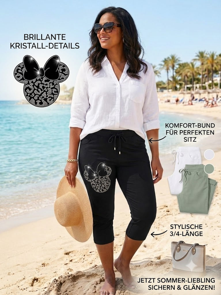 ✨🖤 Capri-Hose mit funkelndem Strass-Motiv – Gr. 42–46 🖤✨
