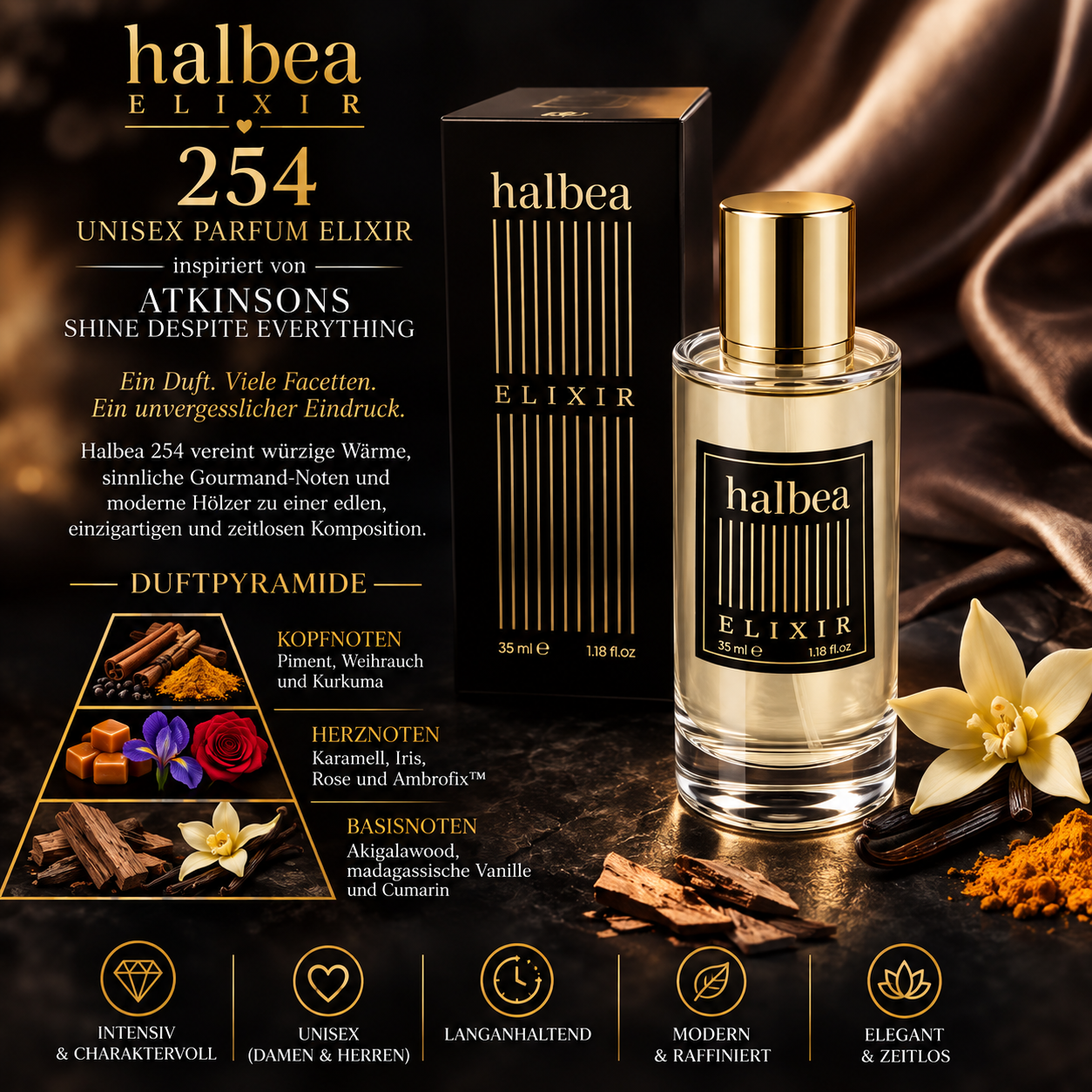 ✨ Halbea 254 – Unisex Parfum Elixir ✨ 🤎 Inspiriert von Atkinsons – Shine Despite Everything 🤎