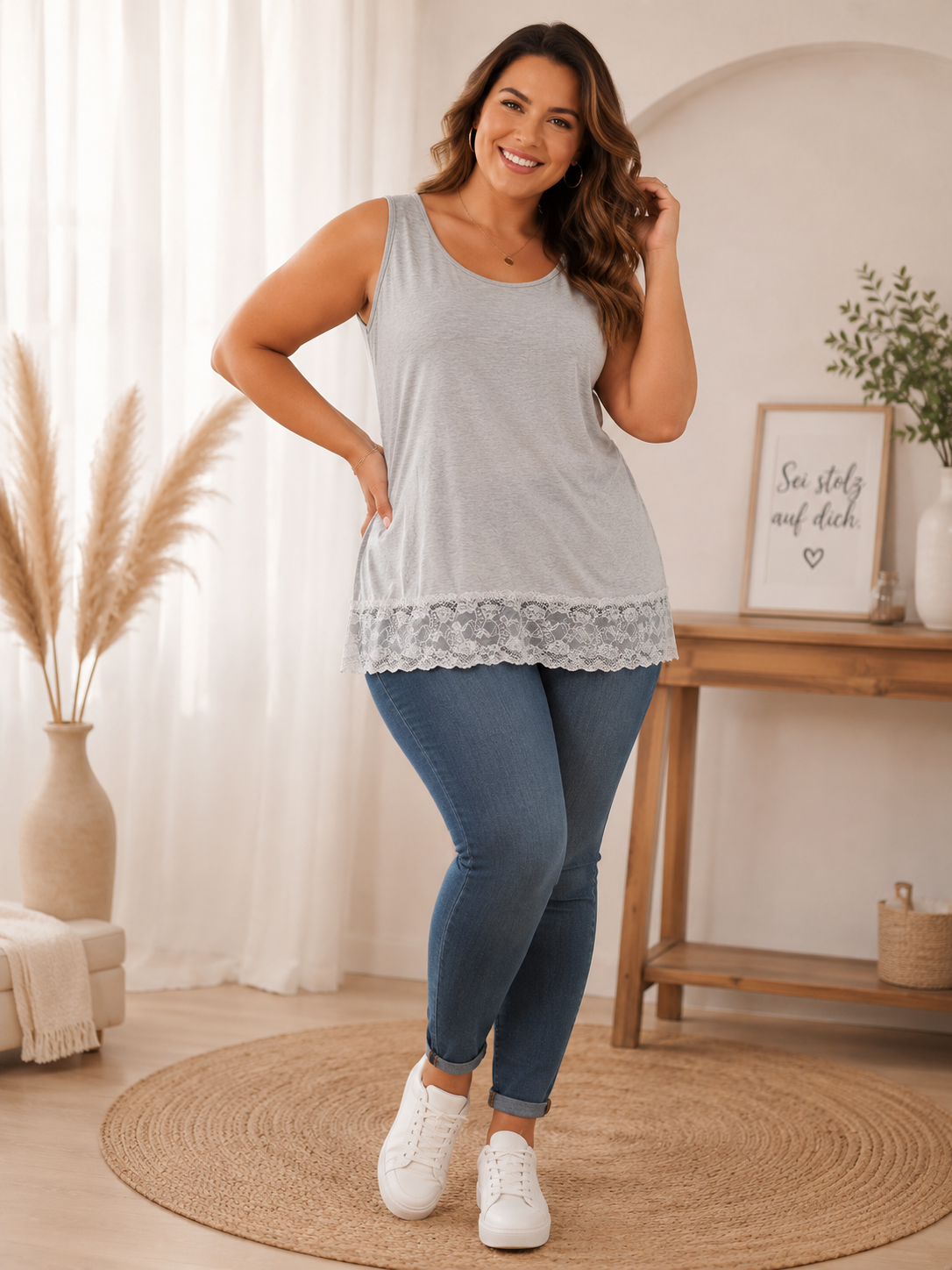 🌸 Damen Longtop mit Spitze – weich, feminin & wunderbar bequem 🌸🌸 Gr. 44–48 🌸