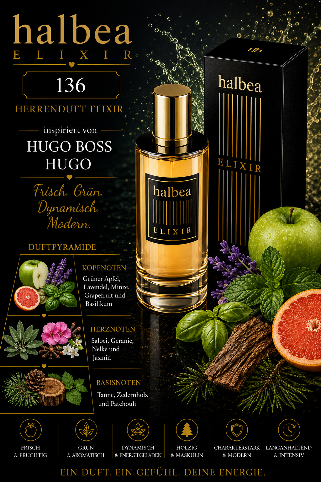 💙🌿 Halbea 136 – Herrenduft Elixir | inspiriert von Hugo Boss – Hugo 🌿💙