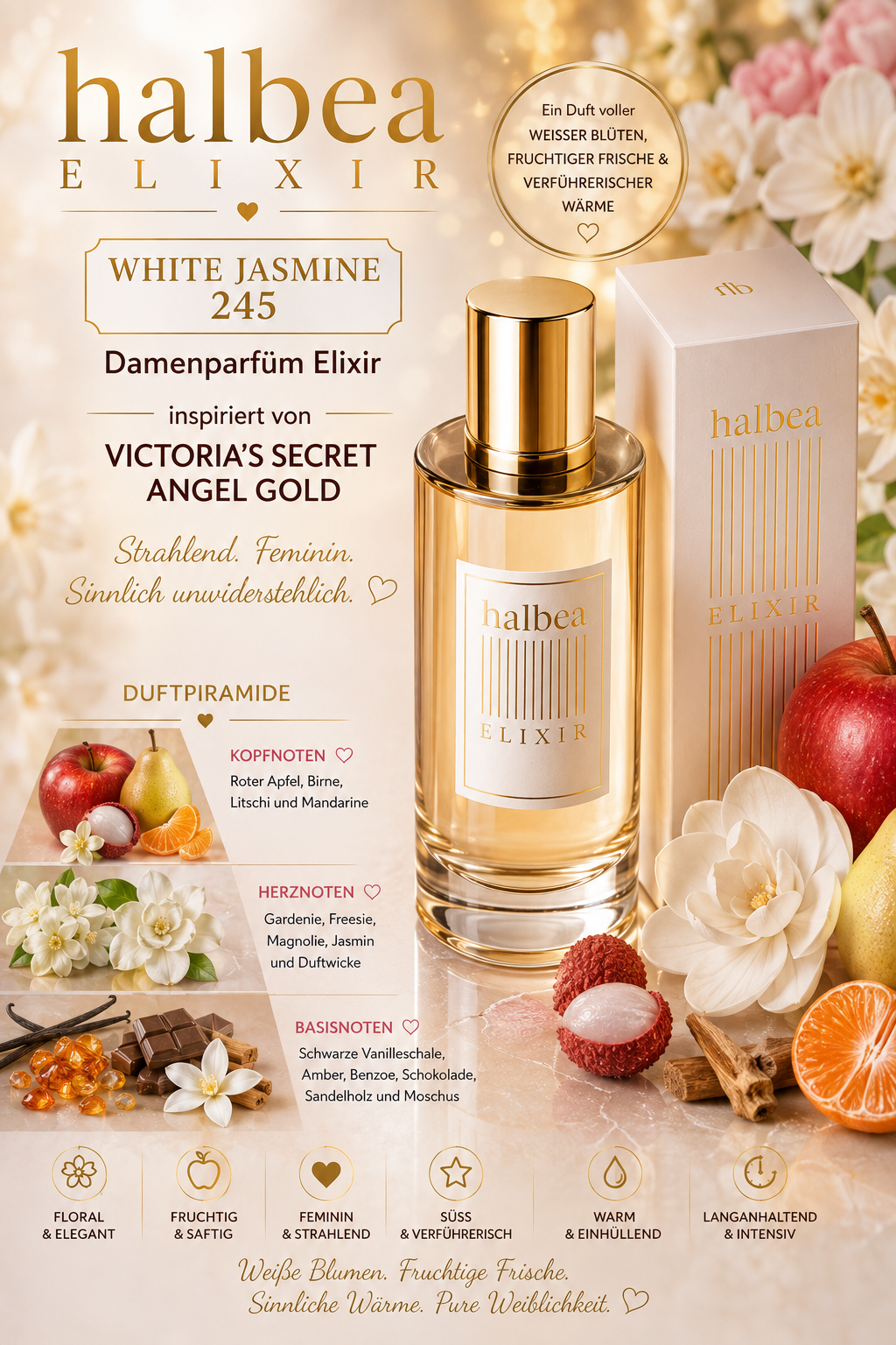 🤍✨ White Jasmine 245 – Damenparfum Elixir | inspiriert von Victoria’s Secret – Angel Gold ✨🤍