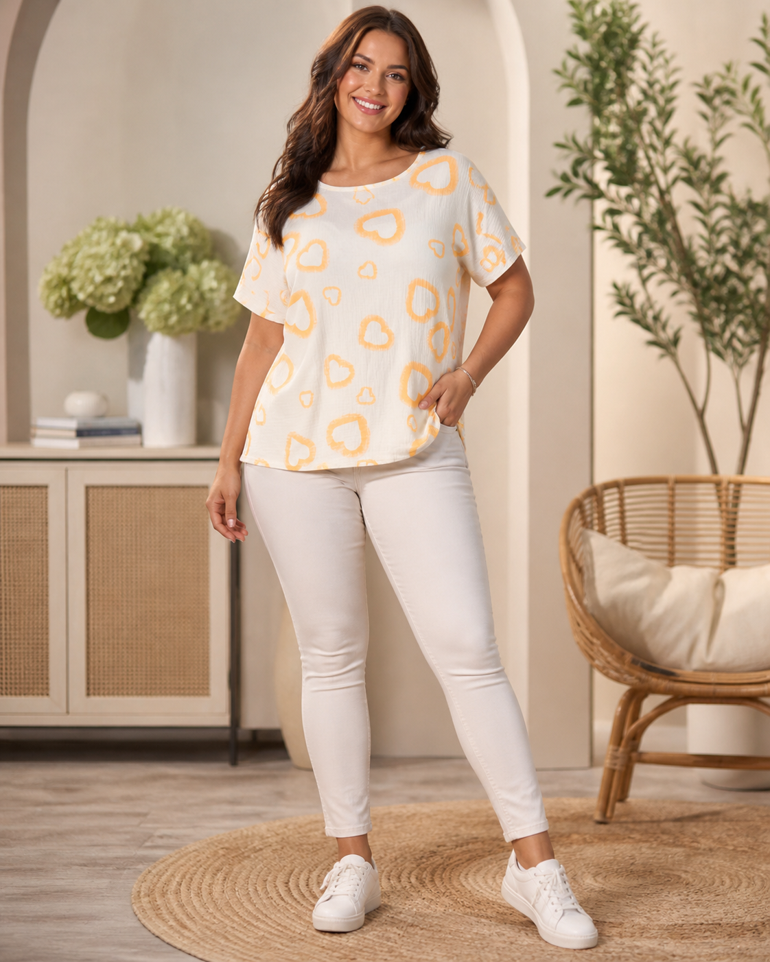 Musselin-Shirt mit Herzmuster Gr. 42–48 | 100 % Baumwolle