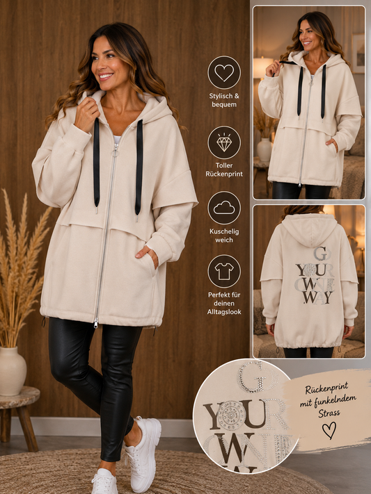🧥 Damen Kapuzenjacke „YOUR OWN WAY“ – in 3 Farben | Gr. 44–48