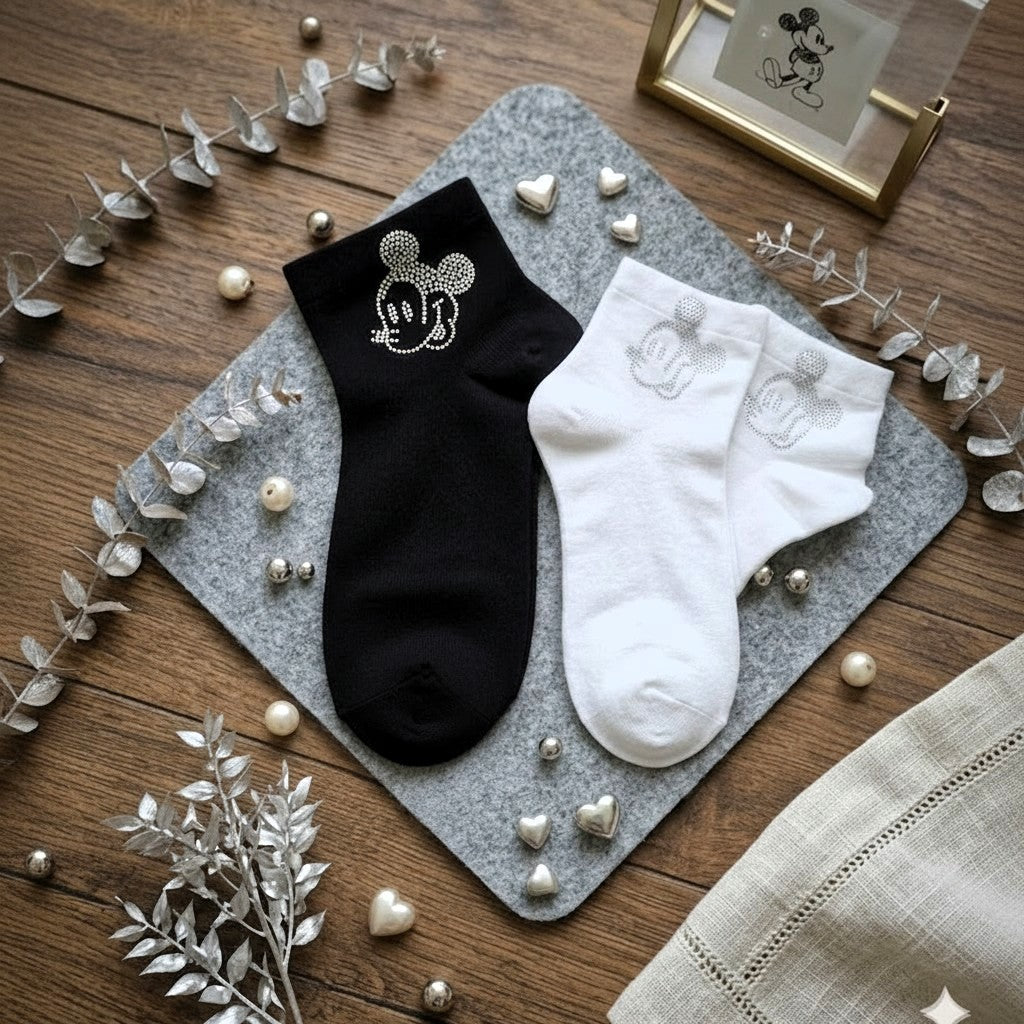 🐭 Mickey Mouse Glitzer-Socken ✨ | Gr. 38-41 | Schwarz & Weiß 🖤🤍