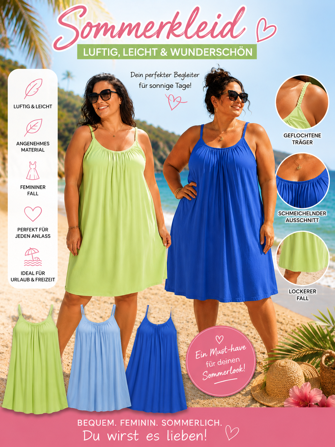 💚🌞 Sommerkleid doppellagig – Gr. 48–54 | Luftig, feminin & traumhaft bequem 🌴✨