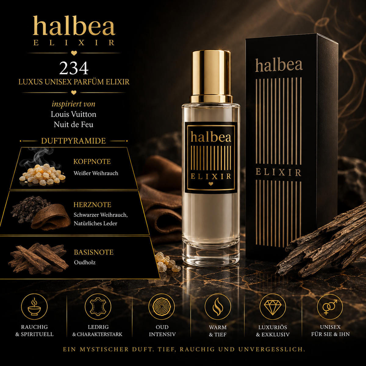 🖤🔥 Halbea 234 – Luxus Unisex Parfum Elixir | inspiriert von Louis Vuitton „Nuit de Feu“ 🔥🖤