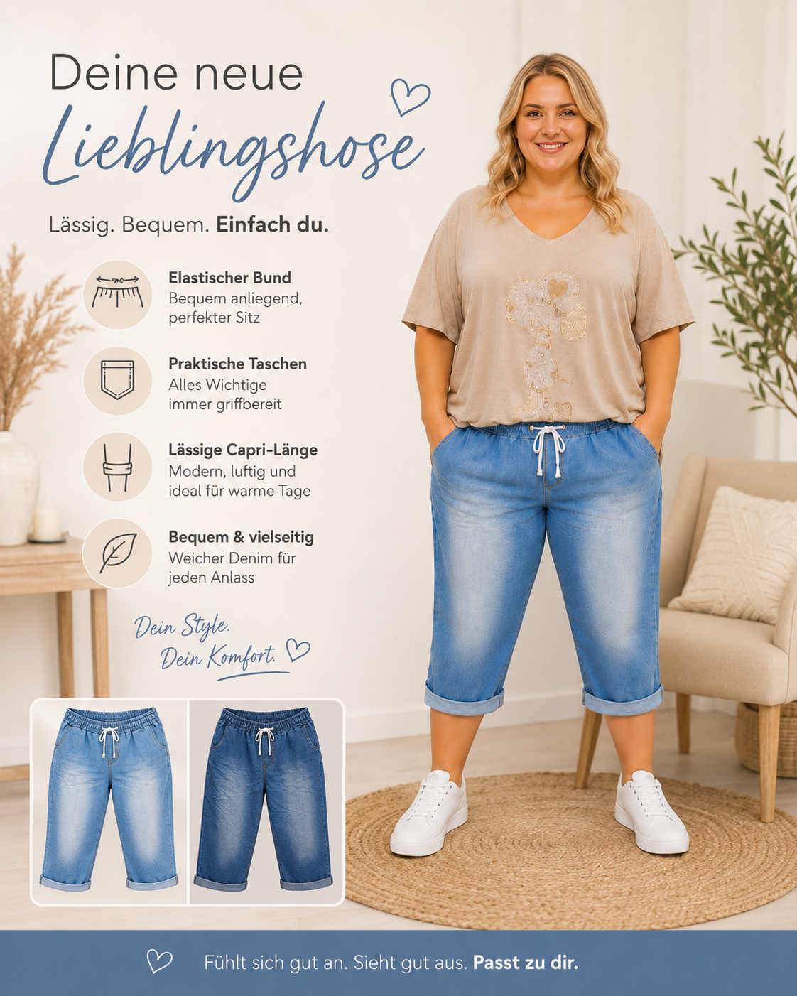 👖✨ Damen Jeans-Culotte Gr. 44–50 – Bequem, Stylisch & Perfekt für jeden Tag ✨💙