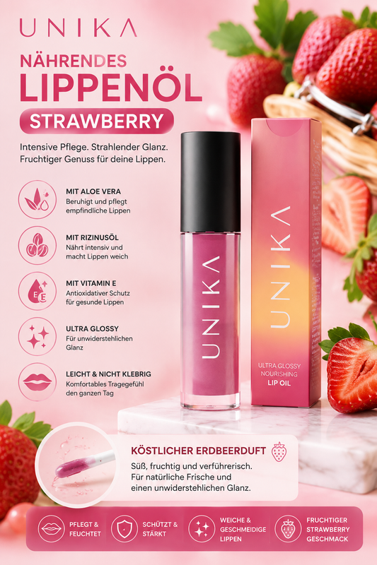 🍓✨ Nährendes Lippenöl „Strawberry“ – Pflege, Glanz & Erdbeerliebe für deine Lippen ✨🍓