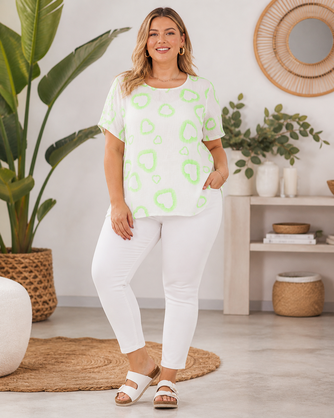 Musselin-Shirt mit Herzmuster Gr. 42–48 | 100 % Baumwolle