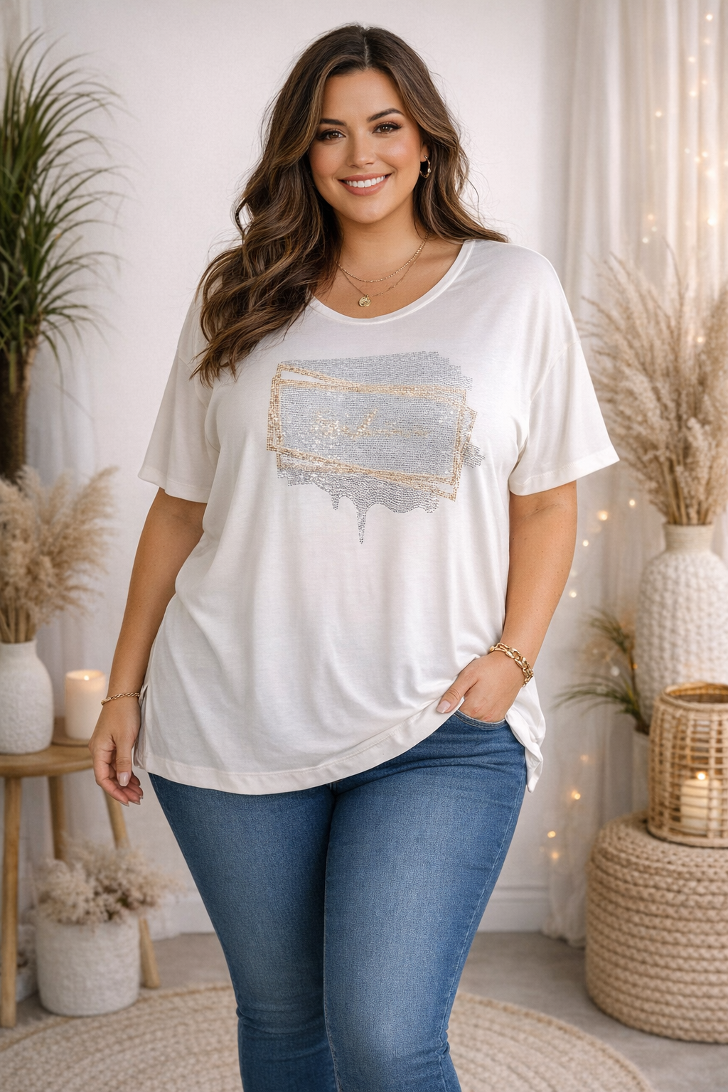 ✨ T-Shirt „Fashion“ mit Strass – 5 Farben | Größe 52–56 | Glitzer trifft Komfort 💎👚
