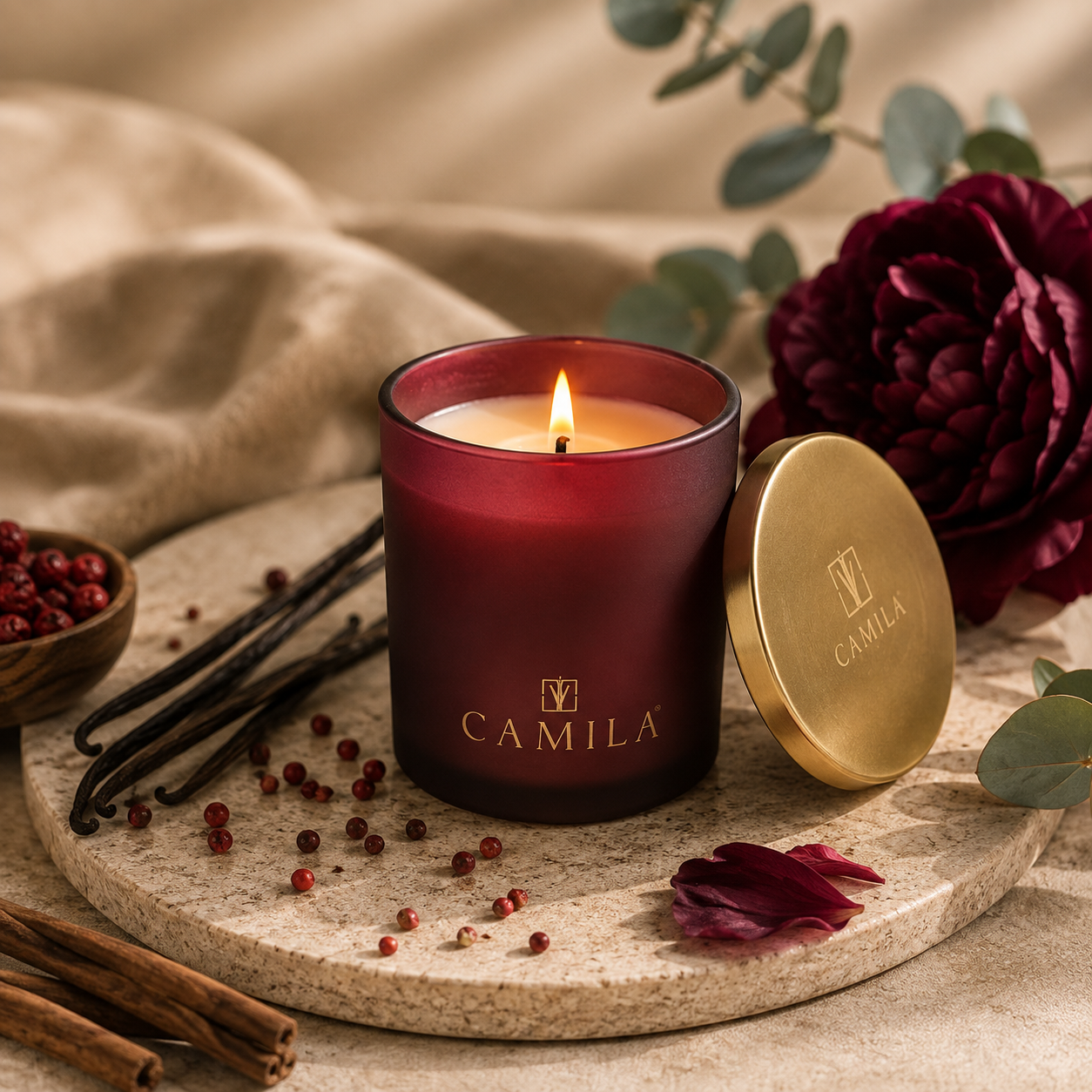 🕯️🌶️ CAMILA Duftkerze PFEFFER & HÖLZER – 140 g 🌳✨