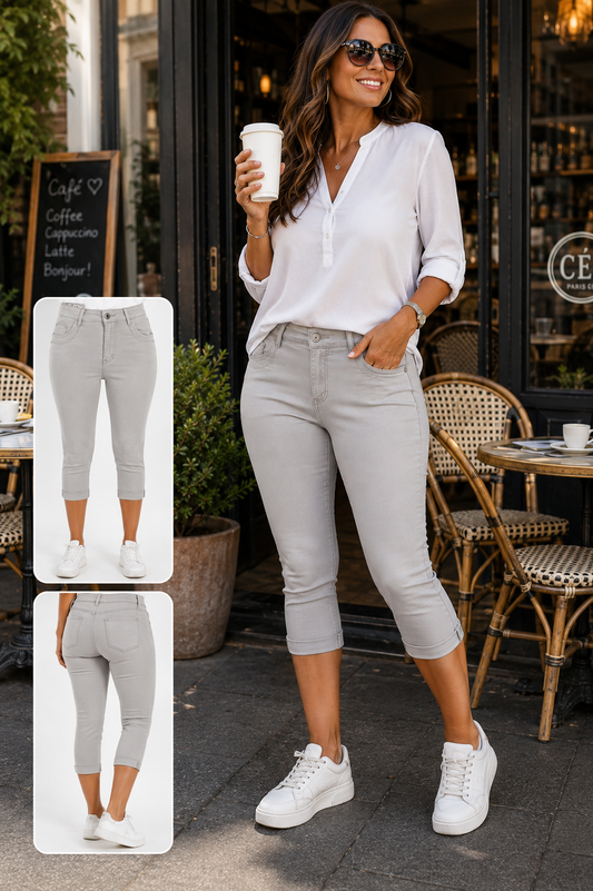 🌸👖 Karostar Capri Jeans – Hellgrau | KC3094-51 👖🌸