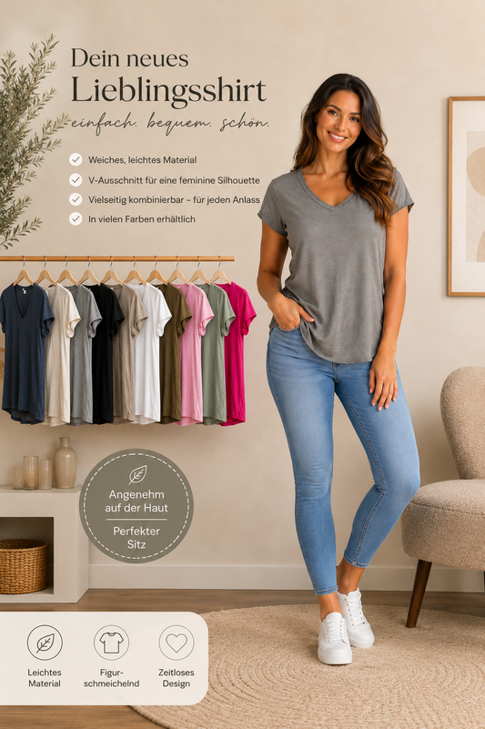 🌸 V-Ausschnitt Shirt „Lieblingsshirt“ – One Size Gr. 36–42 🌸