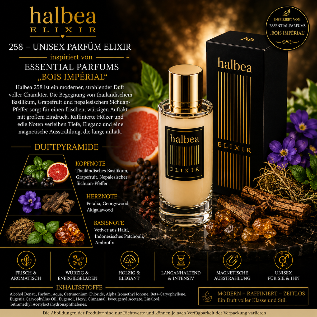 ✨ Halbea 258 – Unisex Parfüm Elixir – inspiriert von Essential Parfums „Bois Impérial“ ✨