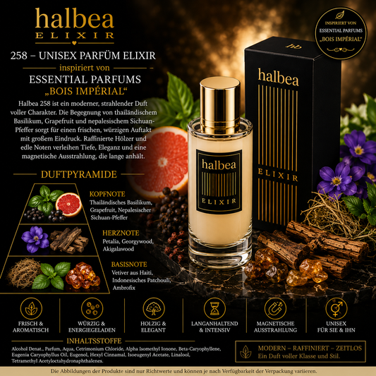 ✨ Halbea 258 – Unisex Parfüm Elixir – inspiriert von Essential Parfums „Bois Impérial“ ✨