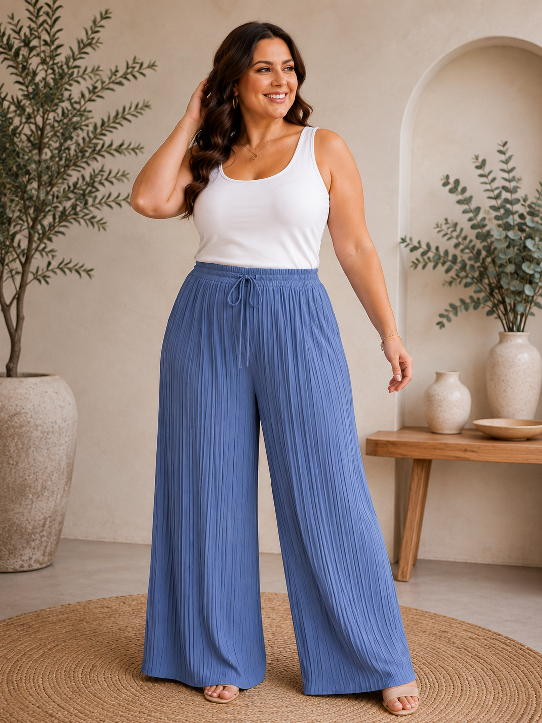 ✨ Plissee Palazzo-Hose Curvy – Gr. 42–48 | Weites Bein & elastischer Bund 💕🌸