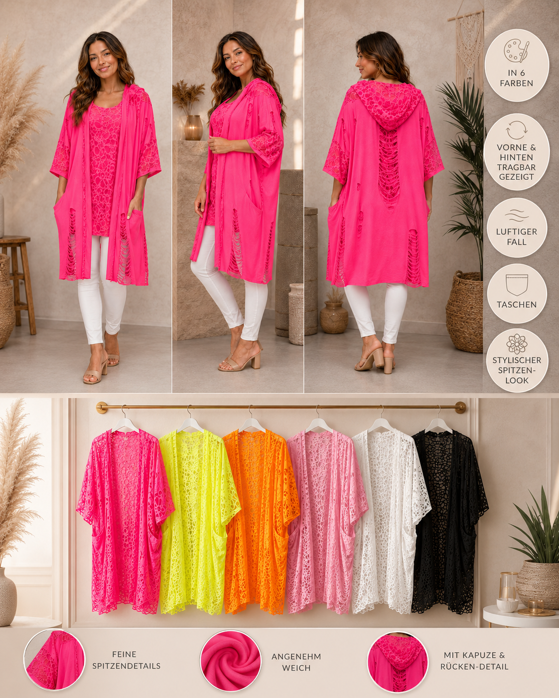 Cardigan mit Kapuze –  bis Gr. 48 tragbar