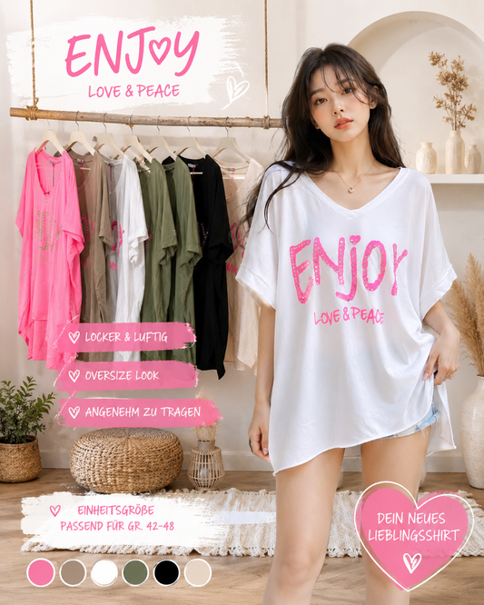 🌸✨ ENJOY LOVE & PEACE Oversize-Shirt 💖👚 Gr. 42–48 ✨🌸