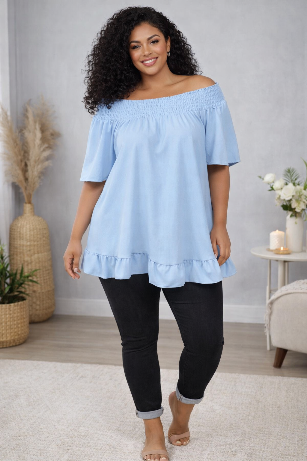 🌸 Sommer-Tunika Off-Shoulder | Größe 42–48 | 3 Farben 🌸