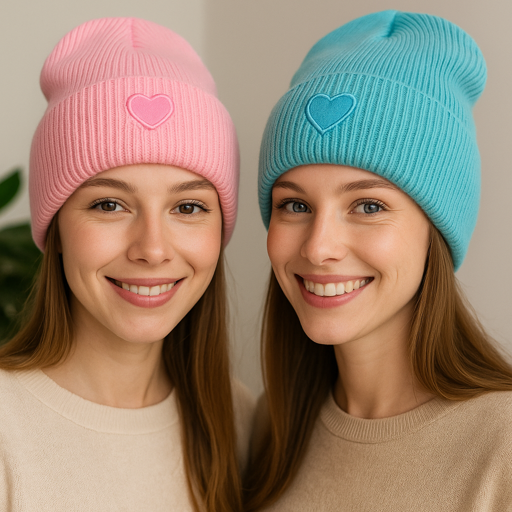 🧢 Herz Beanie – Kuschelige Strickmütze mit Herz-Detail 💖 in 2 Farben