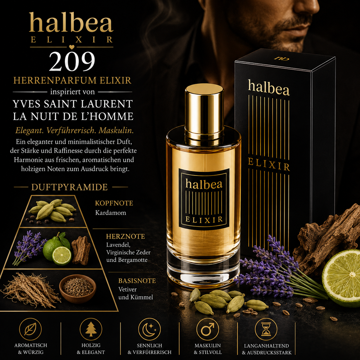🖤✨ Halbea 209 – Herrenparfum Elixir | inspiriert von Yves Saint Laurent – La Nuit de L’Homme ✨🖤