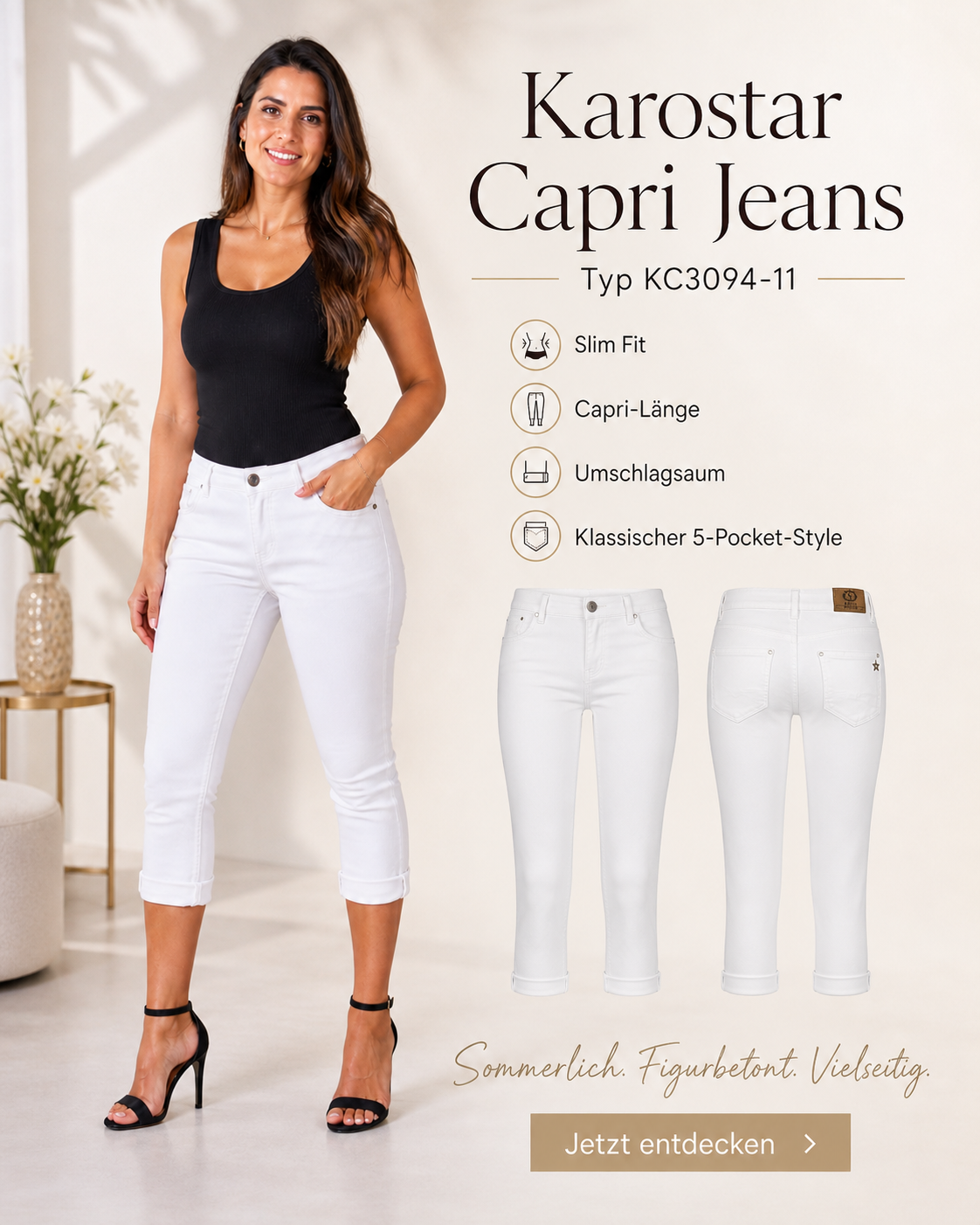 🤍 Karostar Capri Jeans Typ KC3094-11 Weiß | Gr. 38–46 👖✨