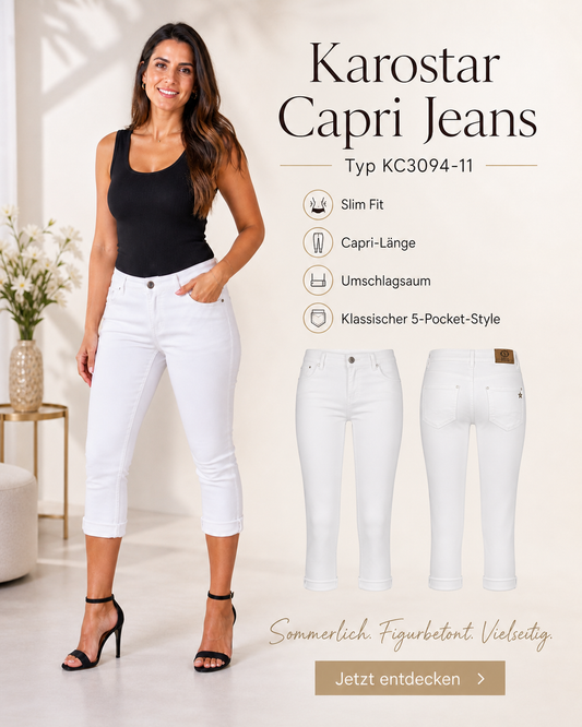 🤍 Karostar Capri Jeans Typ KC3094-11 Weiß | Gr. 38–46 👖✨