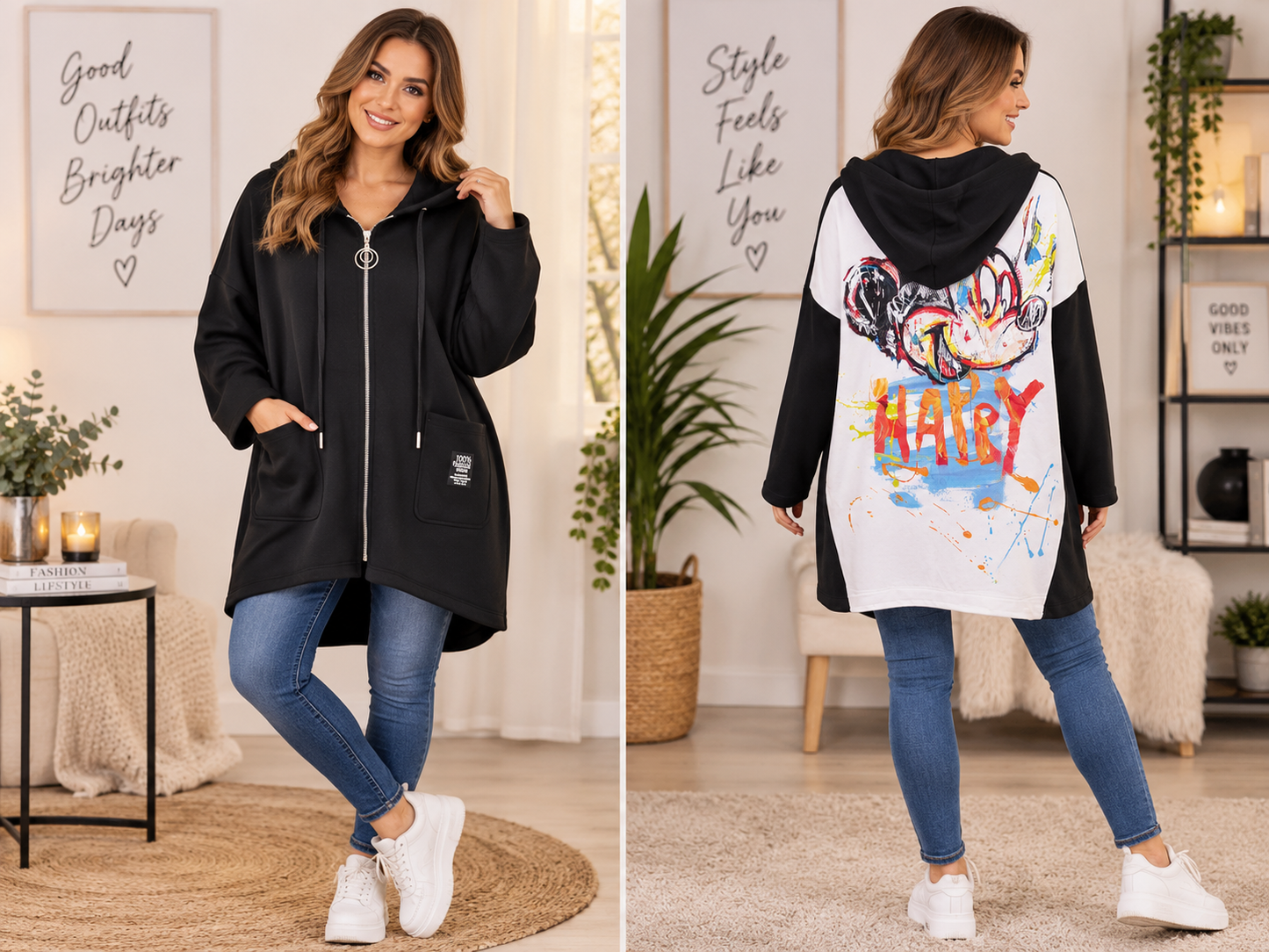 🖤✨ Oversize Kapuzenjacke mit XXL Graffiti-Print | Gr. 42–46 ✨🖤