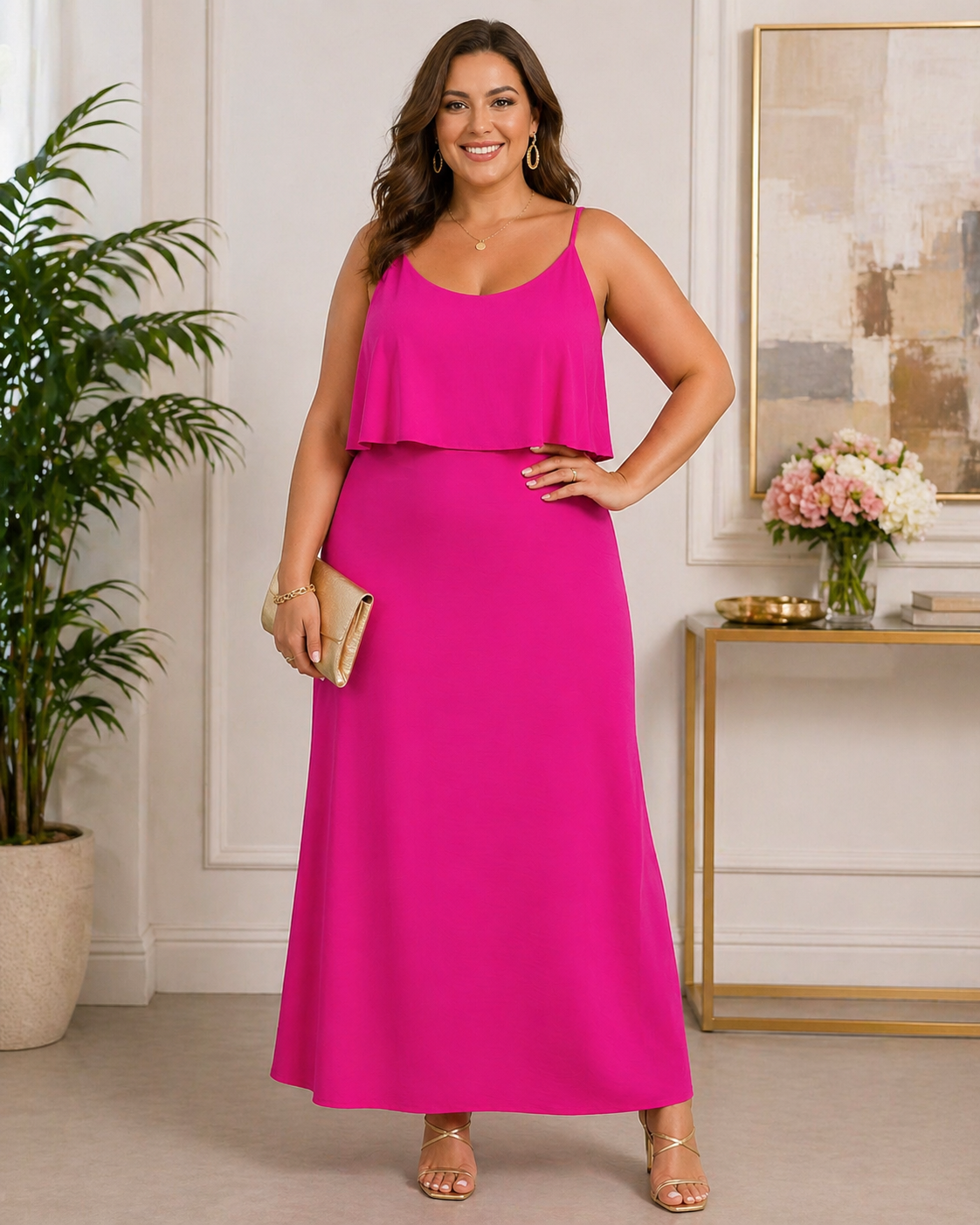 🌈 6 Farben – Luftiges Maxikleid mit Volant ✨ Größe 42–48 💃
