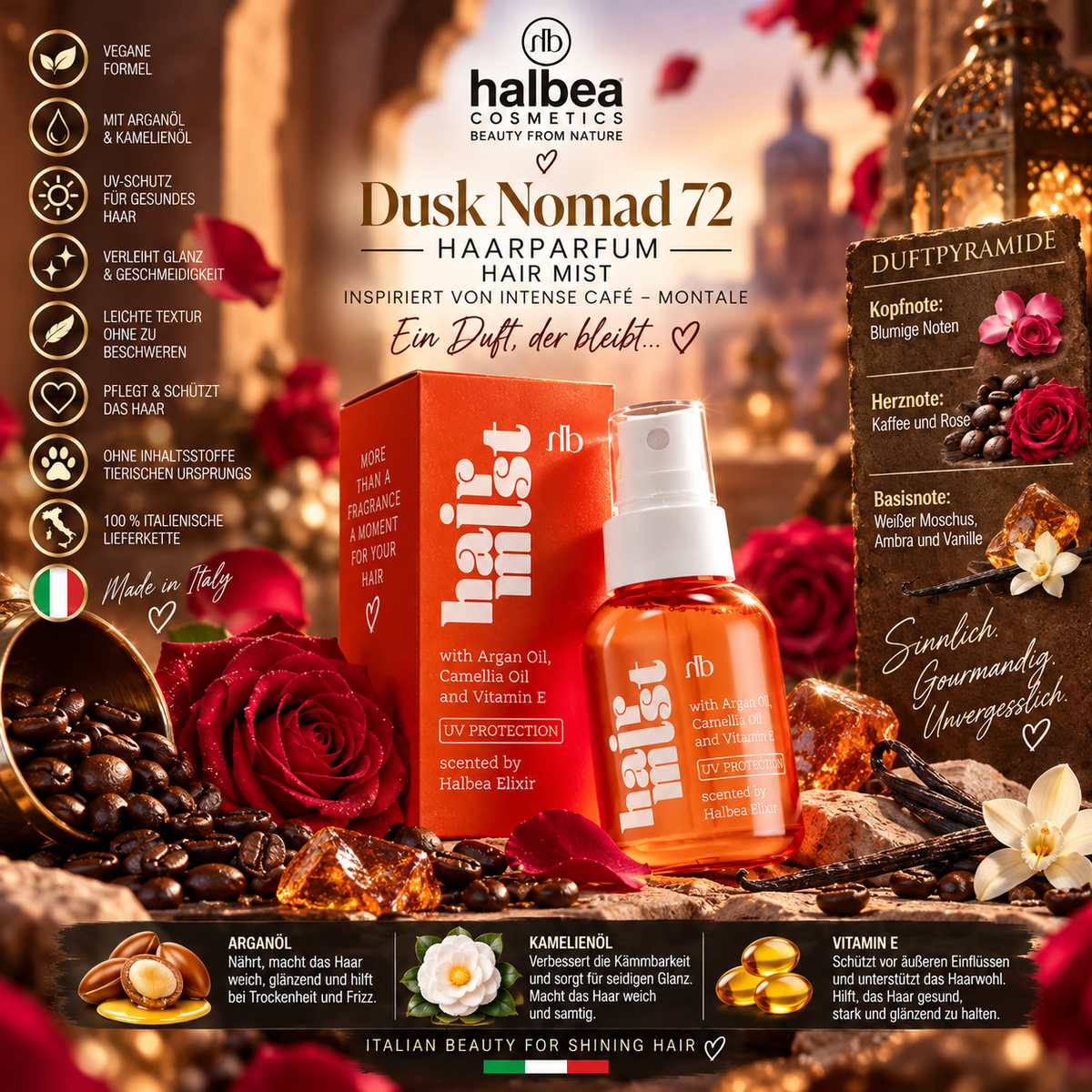 ☕🌹 Dusk Nomad 72 – Haarparfum Hair Mist 50 ml 🌹☕ ✨ Inspiriert von Intense Café – Montale ✨