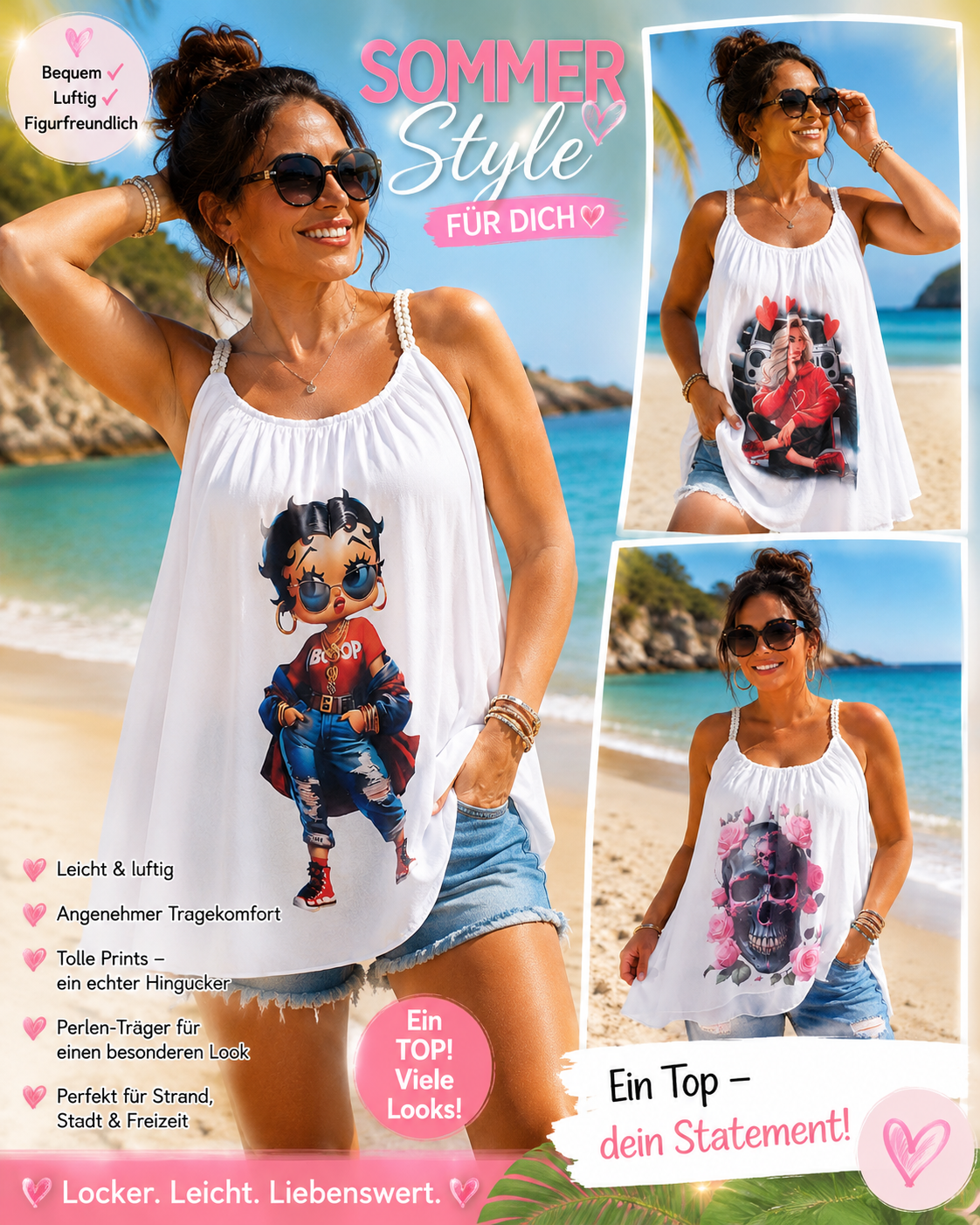 🌸✨ Luftiges Träger-Top mit trendigem Print & geflochtenen Trägern ✨🌸Gr. 42–46