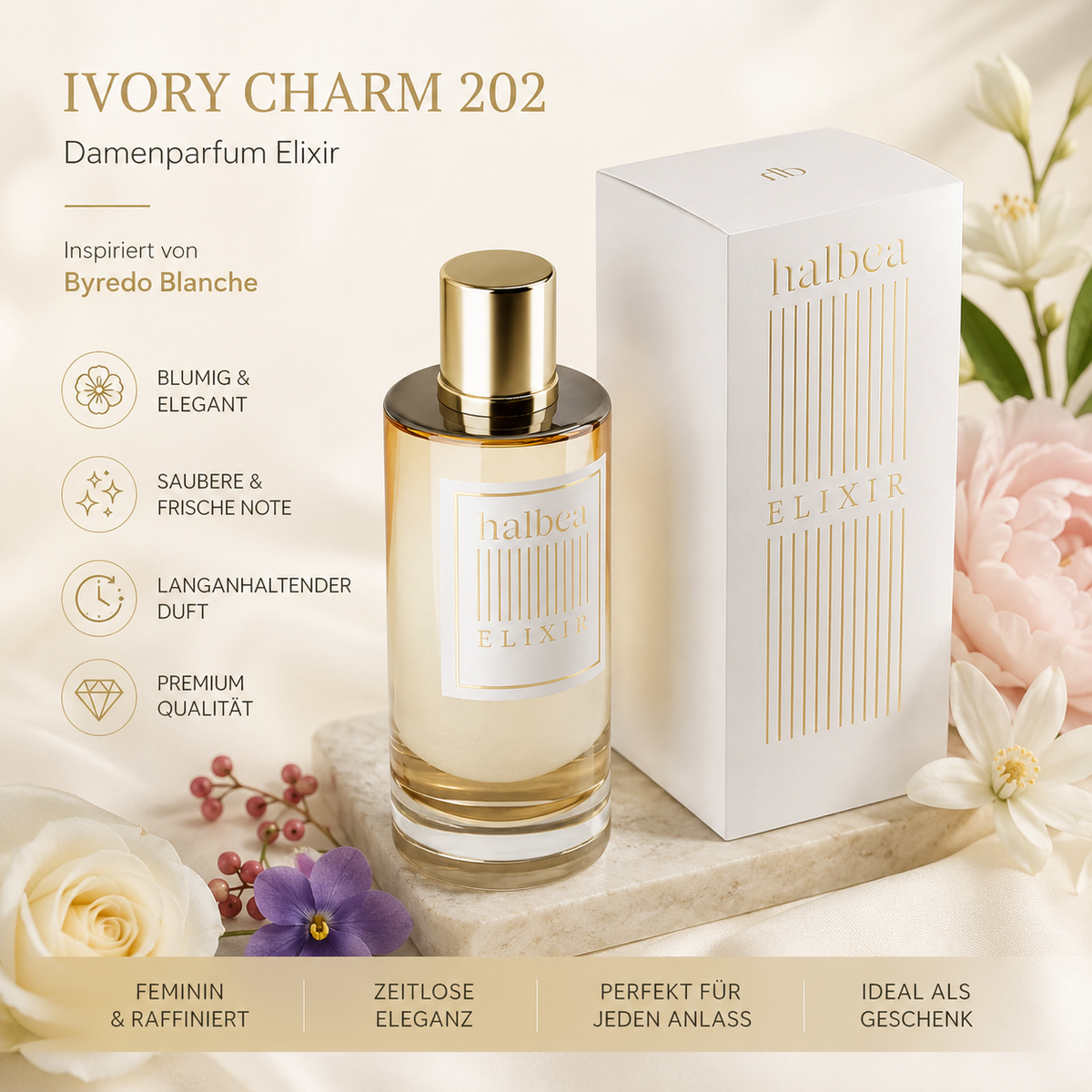 🌸✨ Ivory Charm 202 – Damenparfum Elixir ✨🌸 Inspiriert von der Duftrichtung Byredo Blanche
