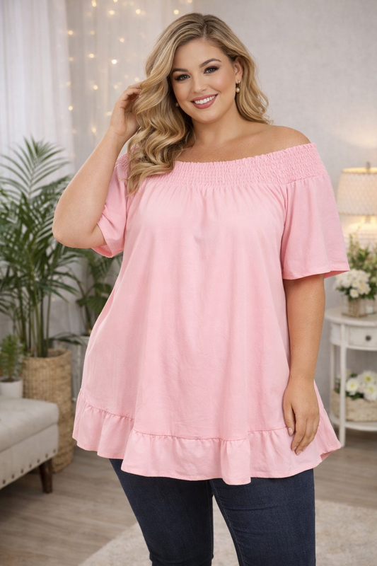 🌸 Sommer-Tunika Off-Shoulder | Größe 42–48 | 3 Farben 🌸