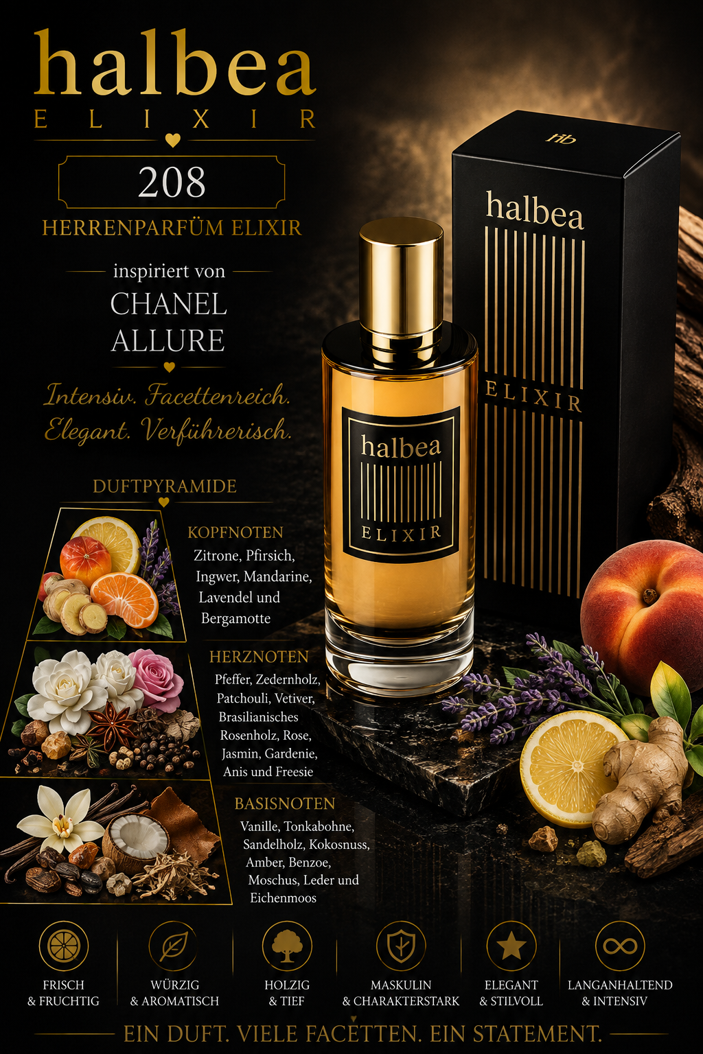 🖤 Halbea 208 – Herrenparfum Elixir ✨ Inspiriert von Chanel – Allure ✨