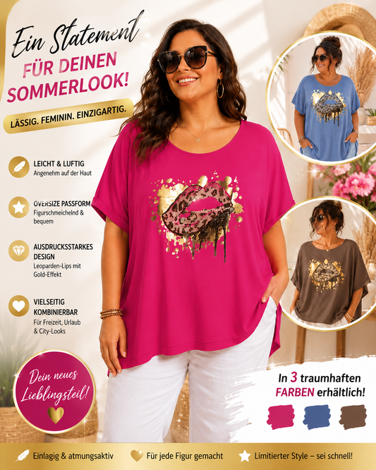 💋✨ Oversize Statement-Shirt mit Leo-Lips Print – Gr. 42–46 ✨💋