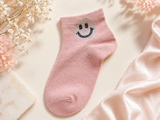Strass-Söckchen mit Smiley ✨ Größe 38–41 | mehrere Farben