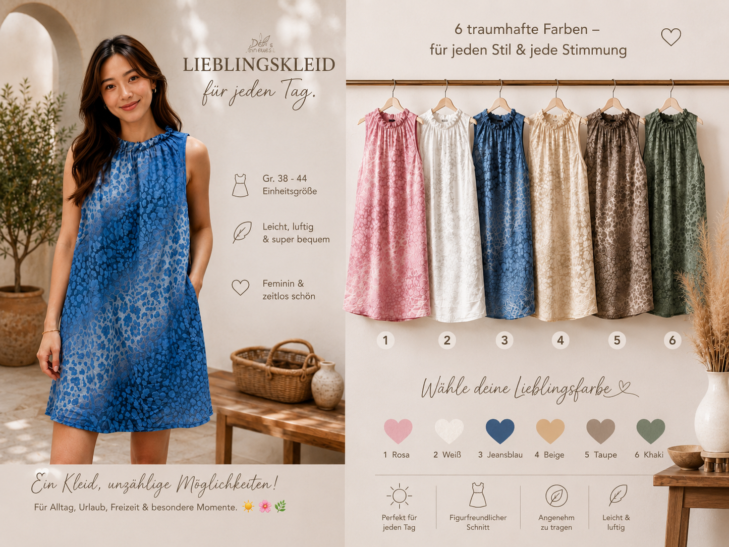 💙👗 Lieblingskleid Leo-Look – Gr. 38–44 ✨🌸