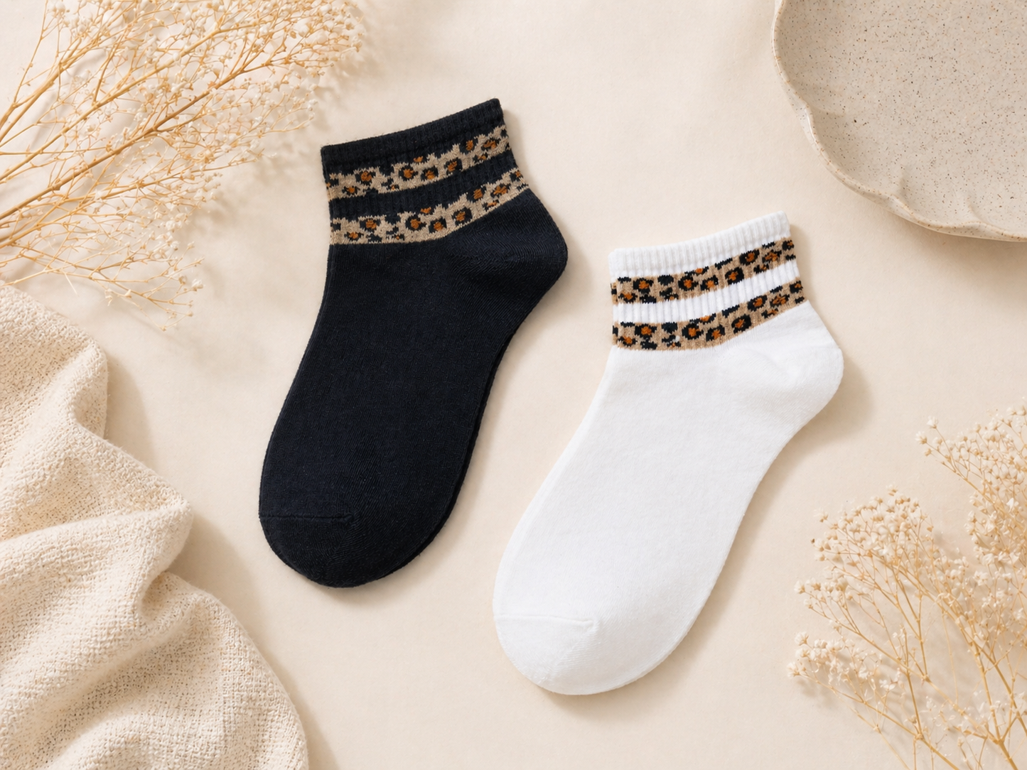 🧦🐆 Sport Söckchen mit Leo-Style Bündchen – Gr. 36–41 – 2 Farben! 🤍🖤