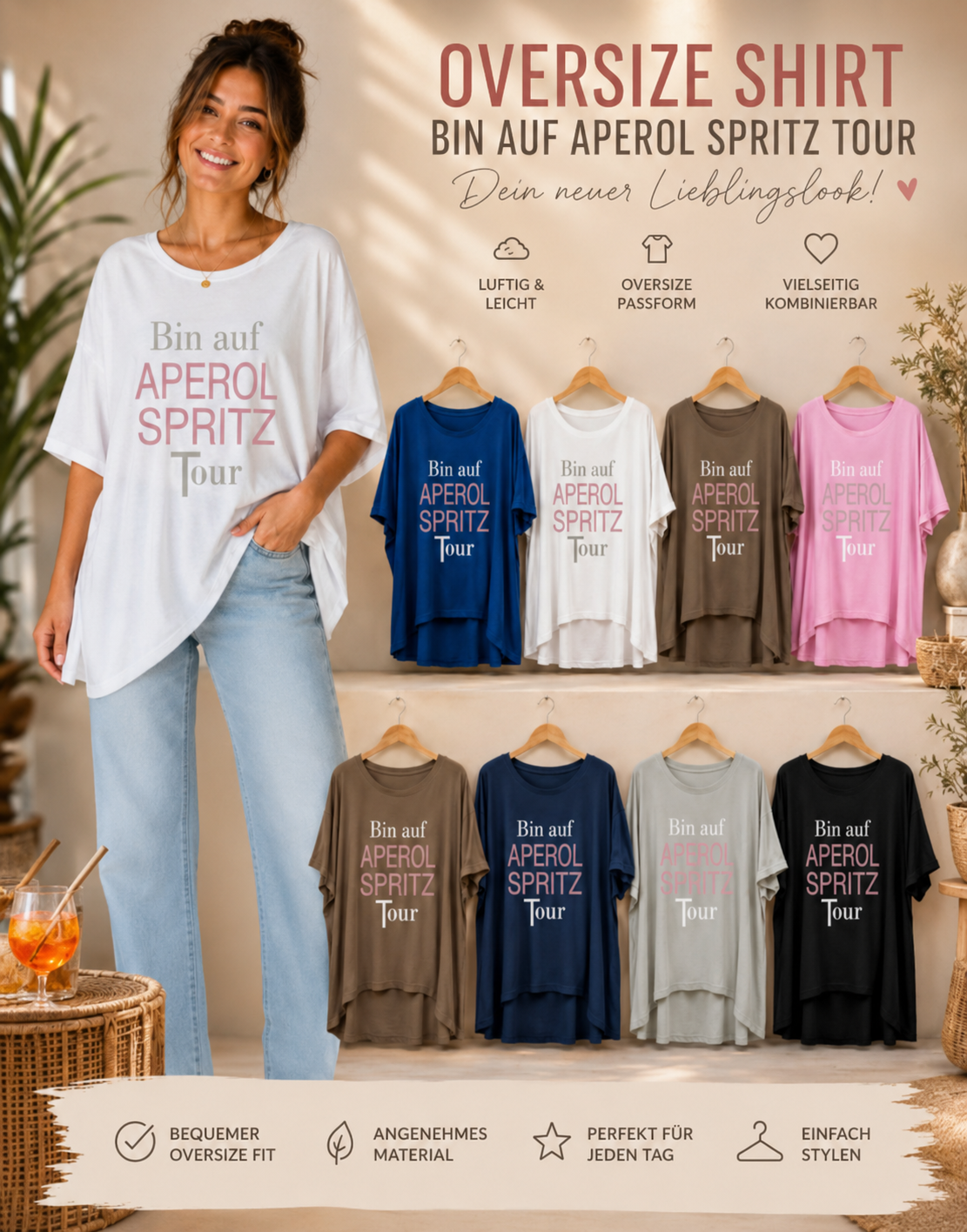 🍹✨ Oversize Shirt „Bin auf Aperol Spritz Tour“ – Dein Sommer-Must-have! ☀️💖