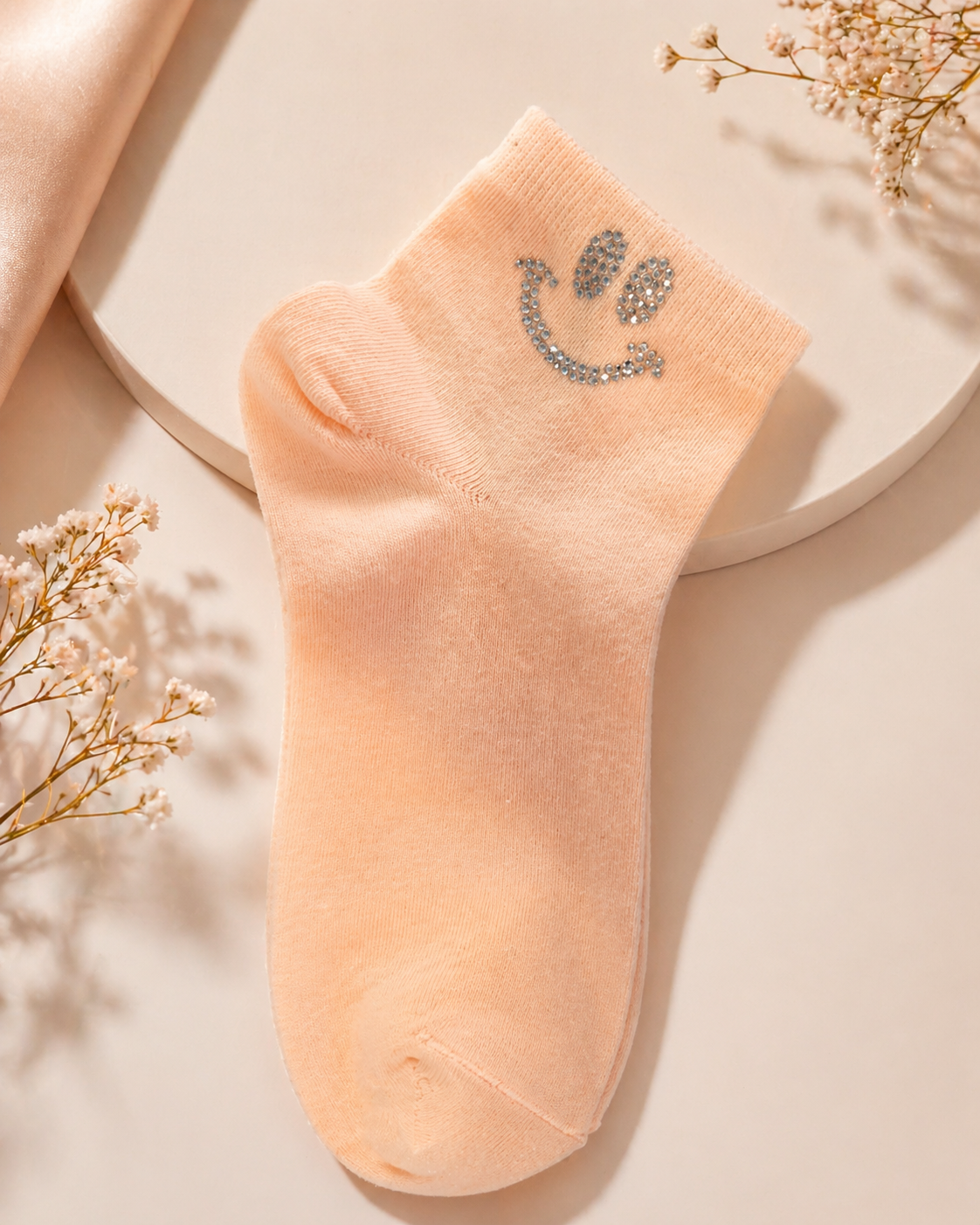 Damen Sneaker-Socken mit Strass-Smiley ✨ Größe 38–41 | 5 Farben erhältlich 🌈
