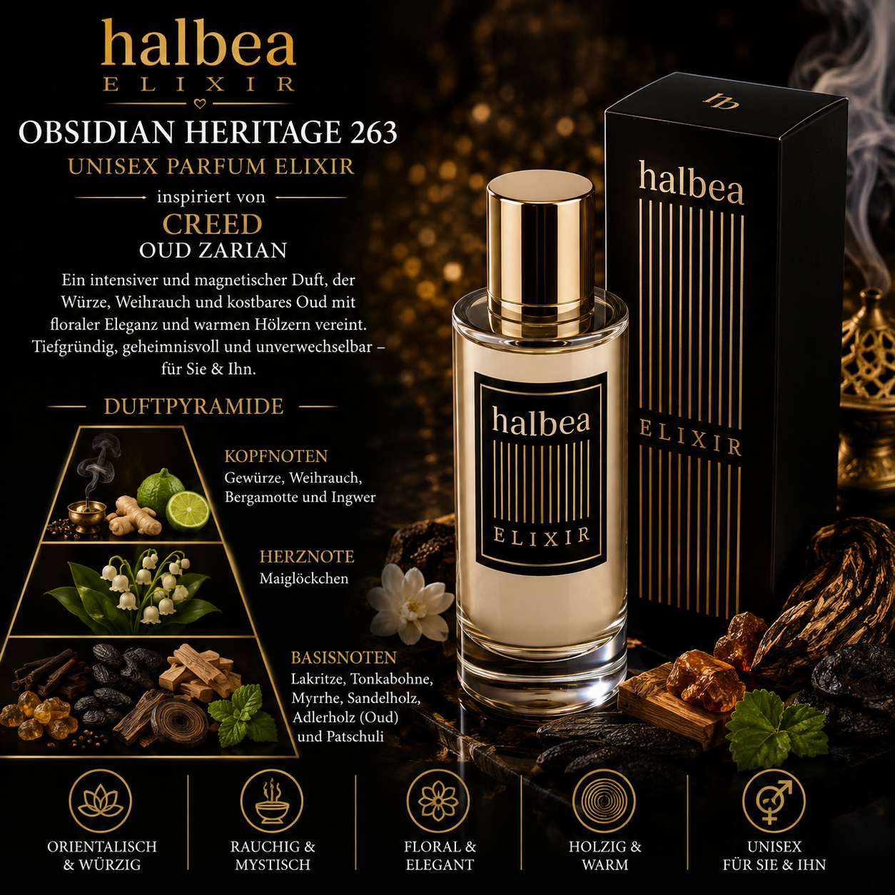 🖤✨ Obsidian Heritage 263 – Unisex Parfum Elixir ✨🖤 Inspiriert von Creed – Oud Zarian 🌙🌿