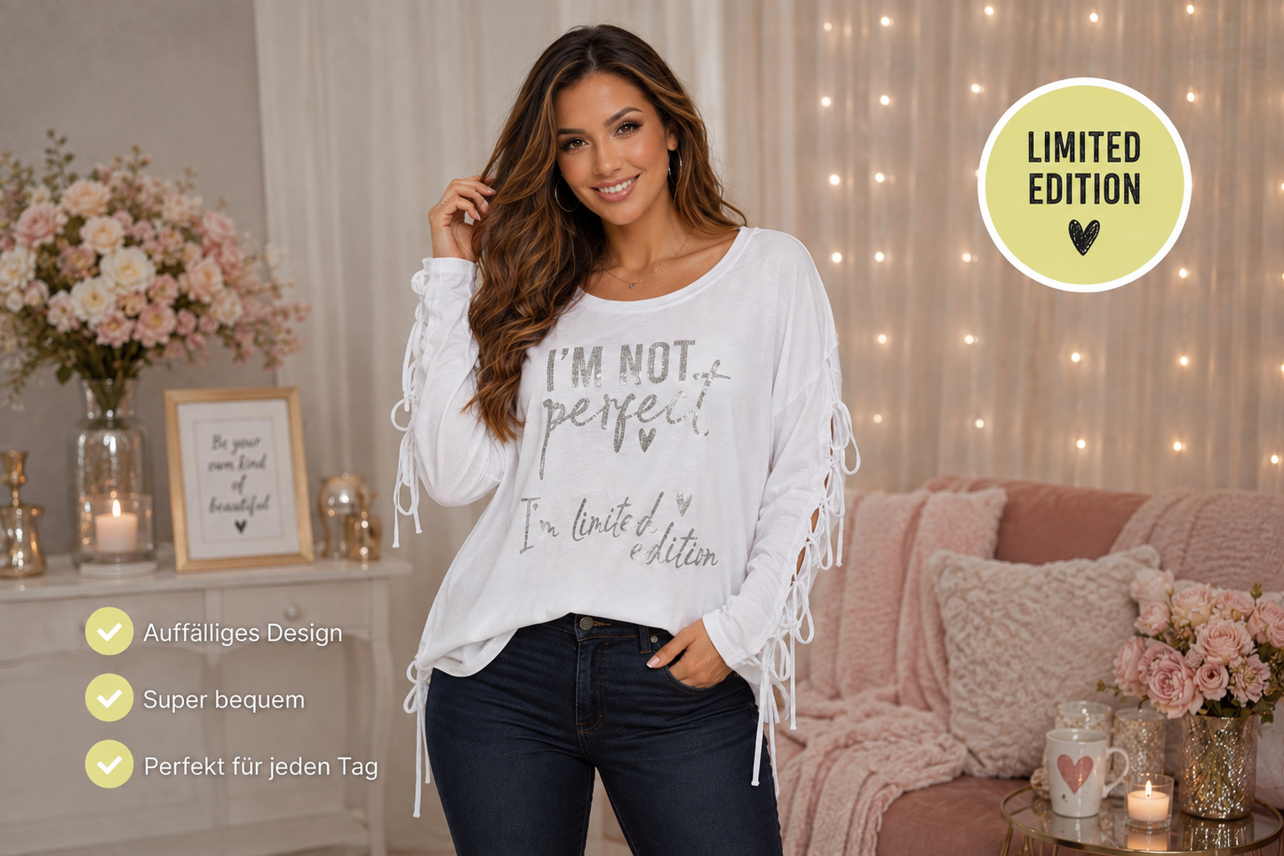 ✨ Limited Edition Damen Statement-Shirt „I’M NOT PERFECT“ 💖 | Weiß & Neon Gelb | Gr. 38–44🔥
