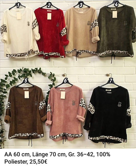 🐆 Damen Pullover „Teddy Leo“ – Kuscheliges Langarmshirt mit Leoparden-Details – Gr. 36–42