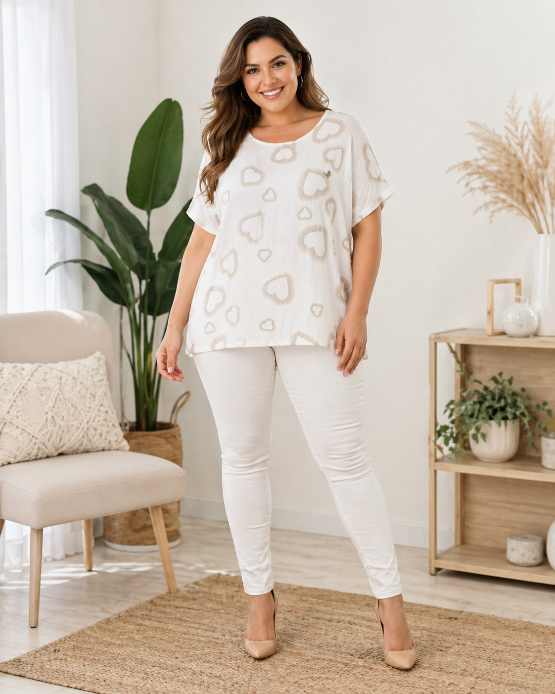 Musselin-Shirt mit Herzmuster Gr. 42–48 | 100 % Baumwolle