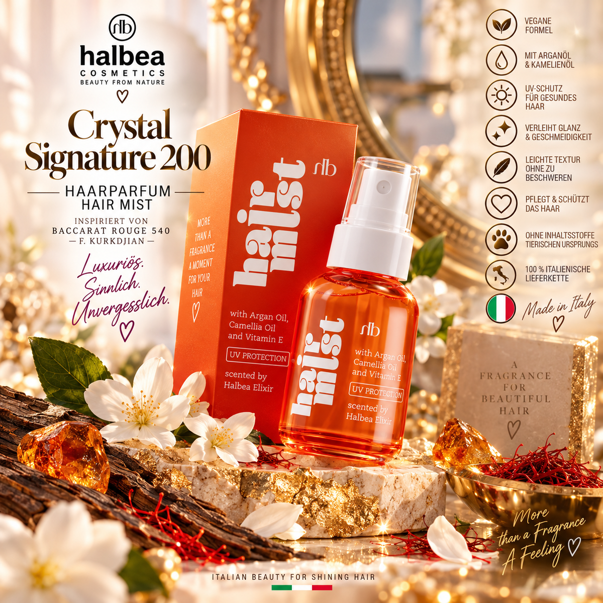 ✨ Crystal Signature 200 – Haarparfum 50 ml ✨ 💎 Inspiriert von Baccarat Rouge 540 – F. Kurkdjian