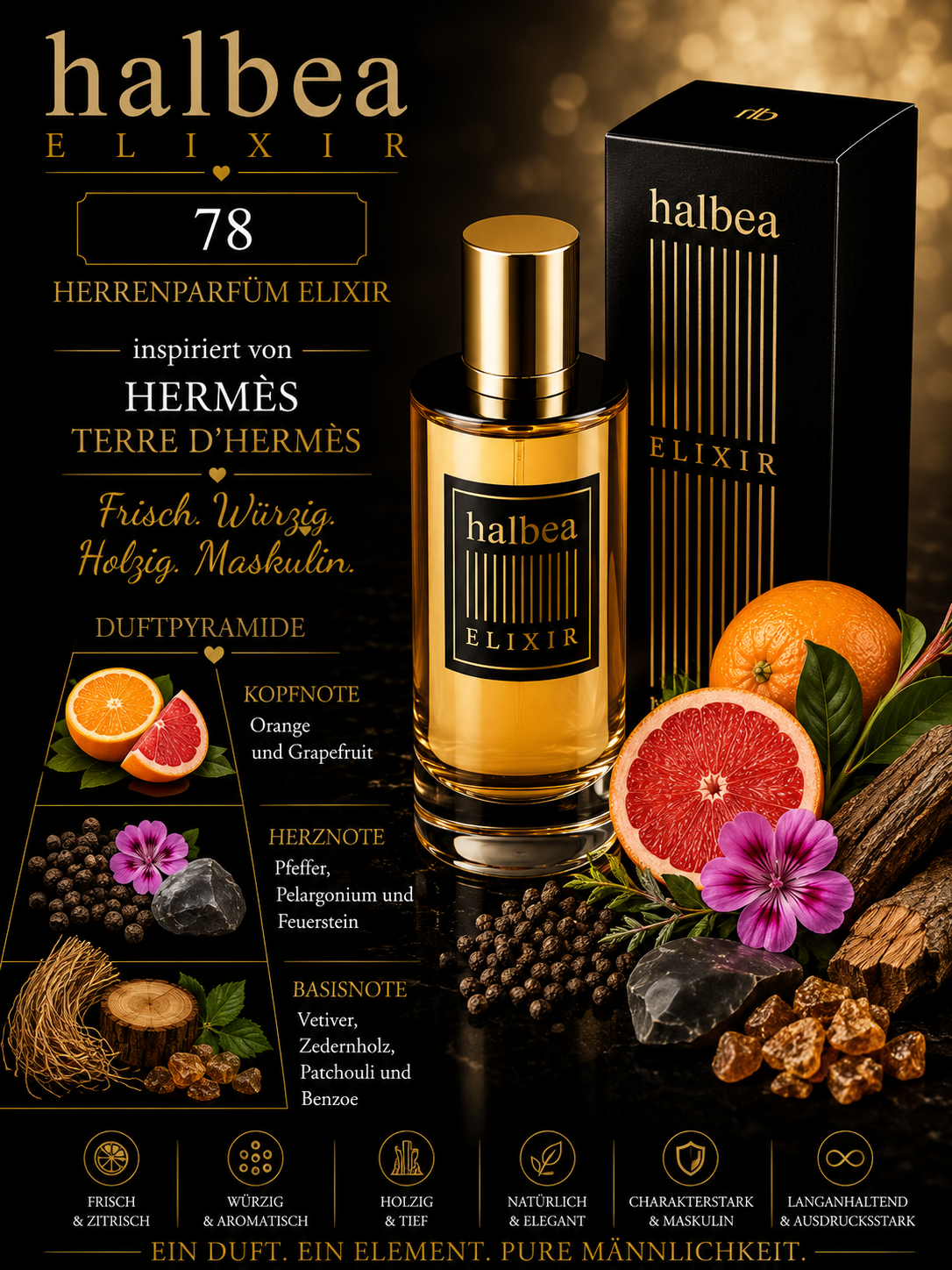 🍊🌿 Halbea 78 Herrenparfum Elixir – inspiriert von Hermès Terre d’Hermès 🌿🪵